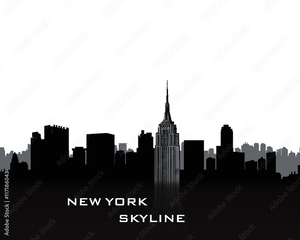 NYC cityscape. Urban city skyline silgouette over white baackgro