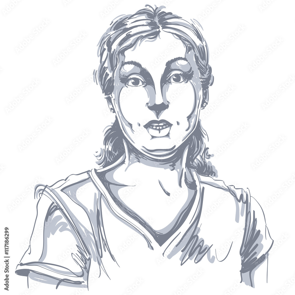 Portrait of skeptic or cynic woman, dizzy girl. Black and white