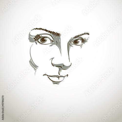 Black and white illustration of lady face, delicate visage featu