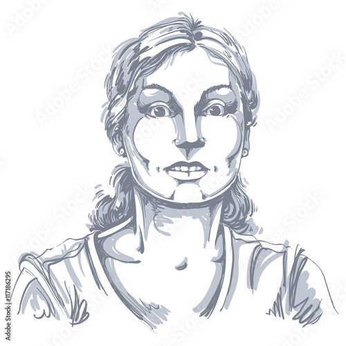 Vector portrait of scared woman, illustration of amazed or frigh
