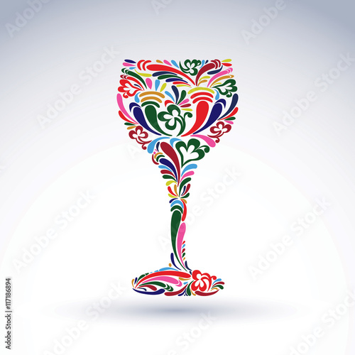 Fantasy decoration, art design goblet with bright flower-pattern