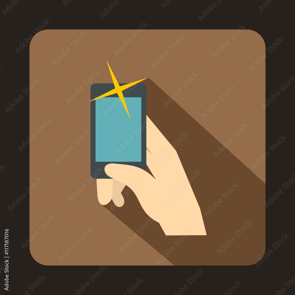 Hand taking pictures on cell phone icon in flat style with long shadow. Device symbol Hand taking pictures on cell phone icon in flat style with long shadow. Device symbol