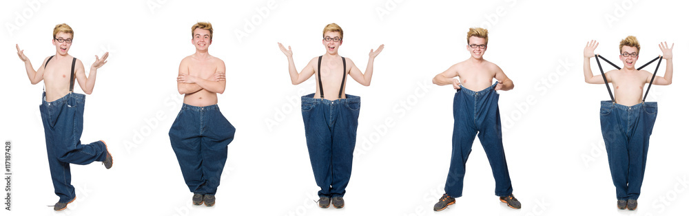 Funny man with trousers isolated on white Funny man with trousers isolated on white