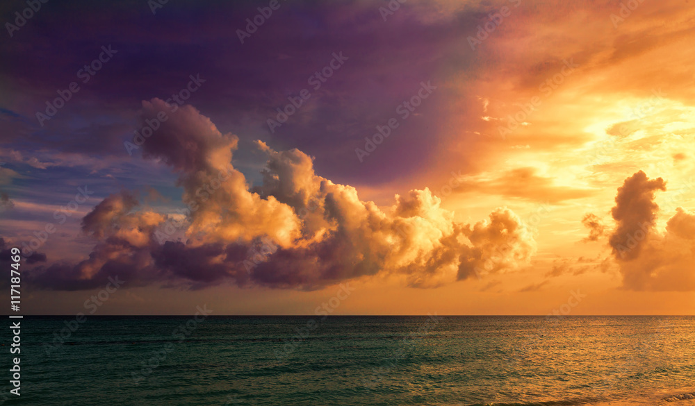 Sunset over the Caribbean sea.