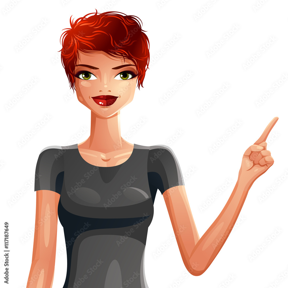 Vector drawing of business lady with fashionable female short ha Vector drawing of business lady with fashionable female short ha