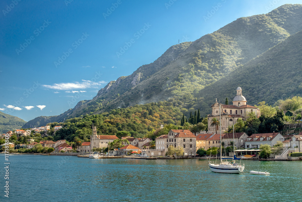 landscape of the bay of Kotor in Montenegro