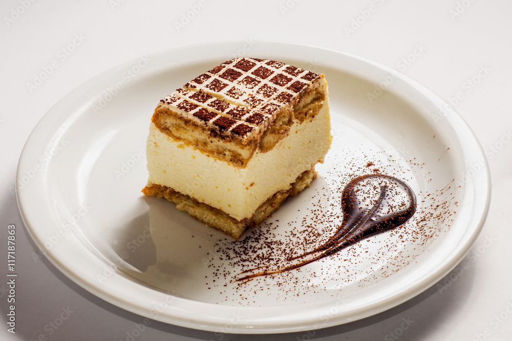 slice of cake on a white plate