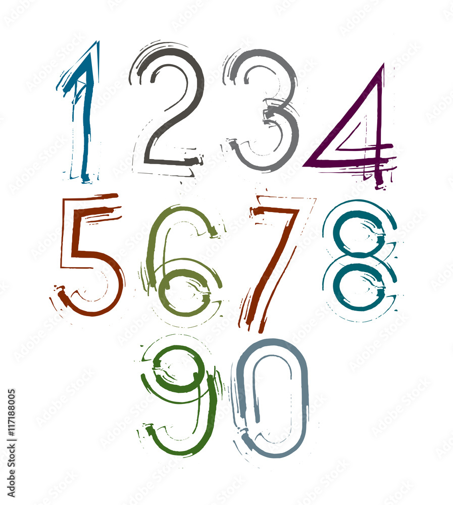 Handwritten light vector numbers, stylish numbers set drawn with Stock ...