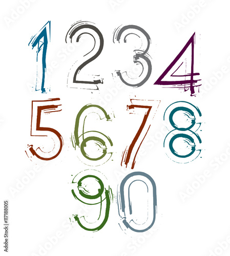 Handwritten light vector numbers, stylish numbers set drawn with