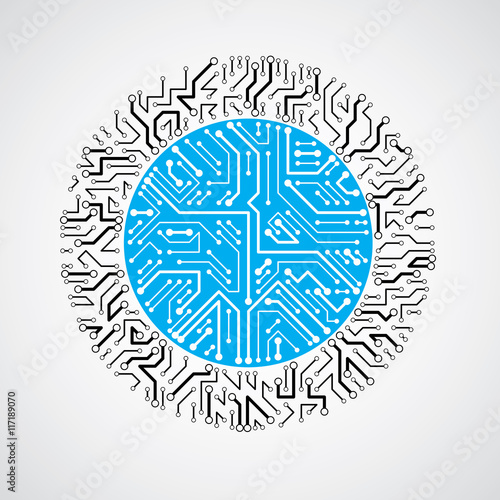 Round circuit board with electronic components of technology dev