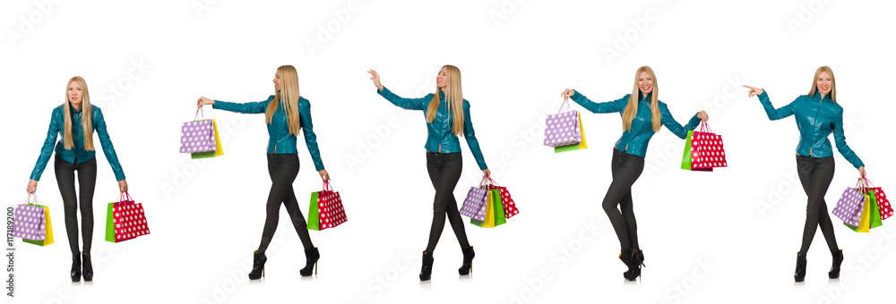 Woman with shopping bags isolated on white Woman with shopping bags isolated on white