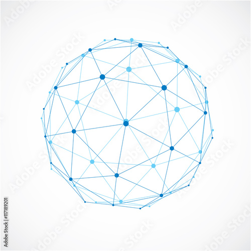 Abstract vector low poly object with blue lines and dots connect