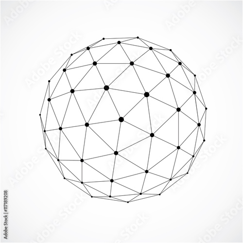 3d form made with black lines, futuristic origami abstract model
