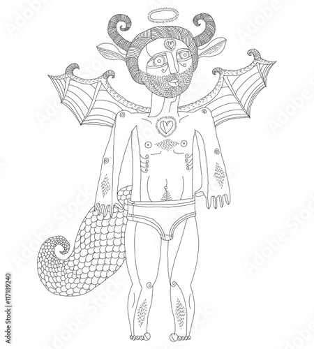 Vector hand drawn graphic illustration of weird creature, cartoo