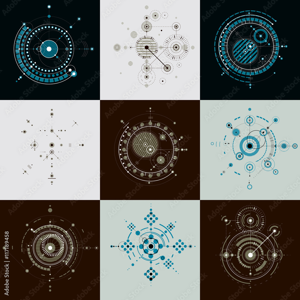 Collection of Bauhaus retro wallpapers, art vector background ma Stock