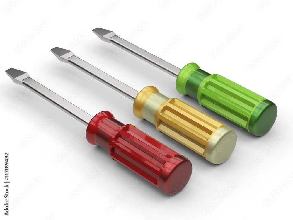 3d rendering colorful screw drivers 3d rendering colorful screw drivers
