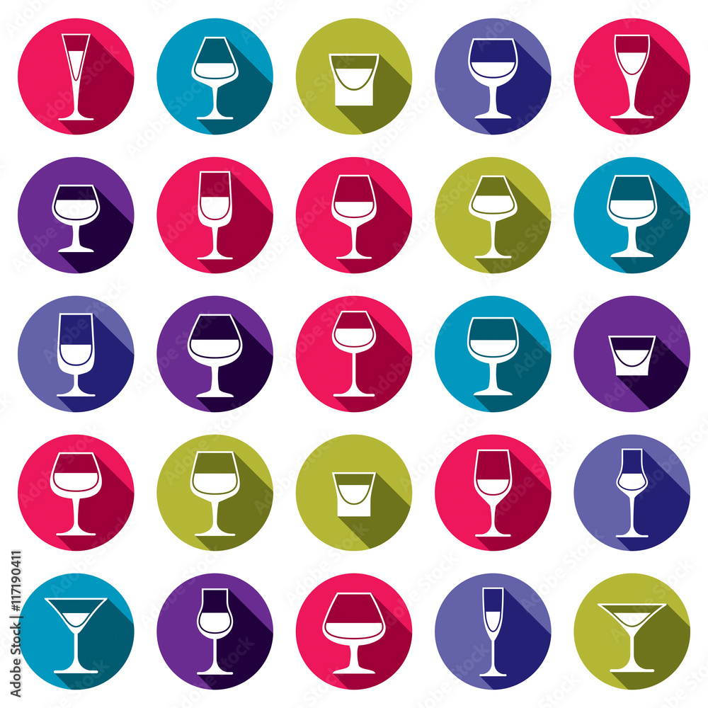 Classic goblets collection, martini, wineglass, cognac and whis Classic goblets collection, martini, wineglass, cognac and whis