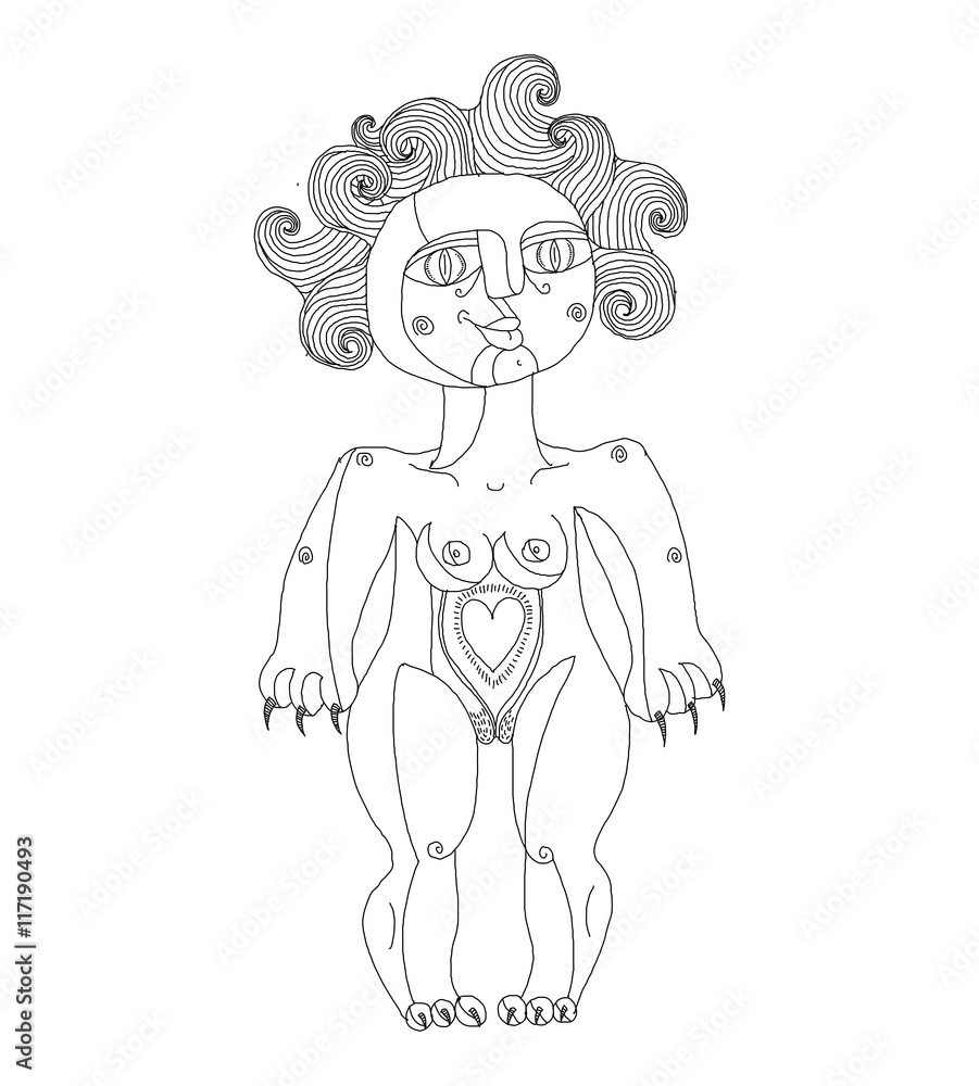 Nude woman graphic vector illustration. Femininity concept hand