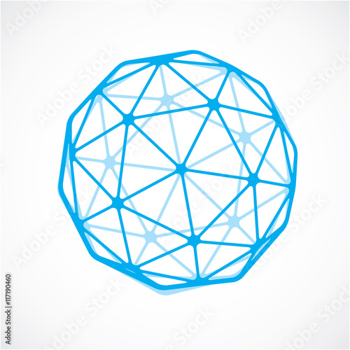 Blue faceted orb created from triangles, dimensional vector sphe