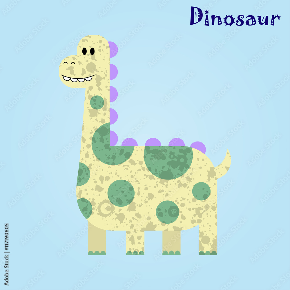 Monster for children, funny happy dinosaur drawing, vector illustration