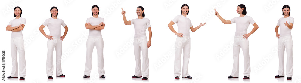 A man in white sportswear isolated on white A man in white sportswear isolated on white