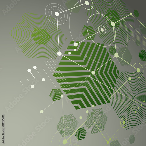 Bauhaus art dimensional composition, perspective green modular v