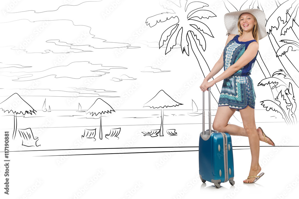 Young woman travelling tropical island in travel concept