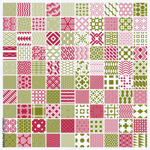 Graphic red and green ornamental tiles collection, set of vector
