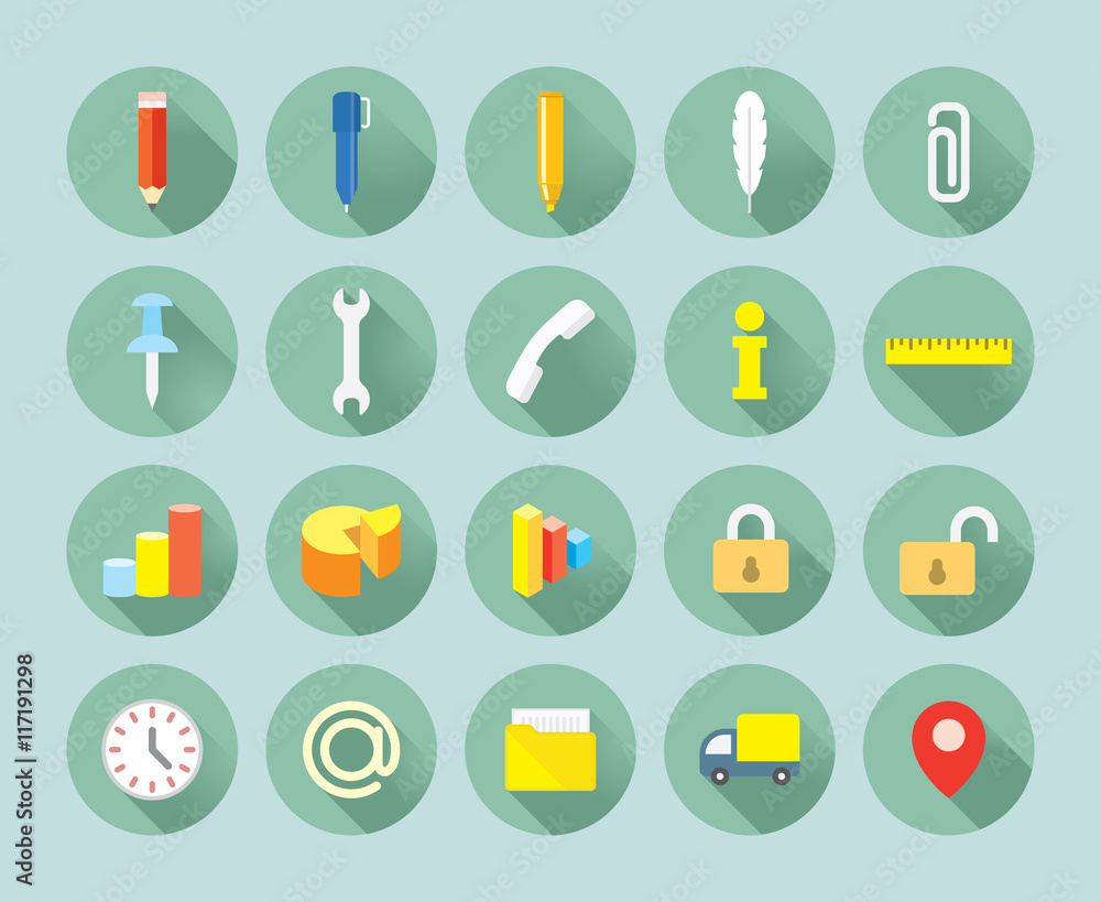 twenty flat style icons isolated on green background twenty flat style icons isolated on green background