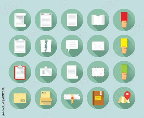 twenty flat style icons isolated on green background