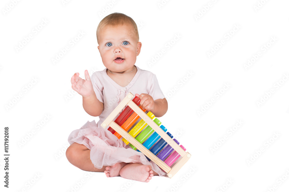 little girl a plays piano, isolated on white background little girl a plays piano, isolated on white background
