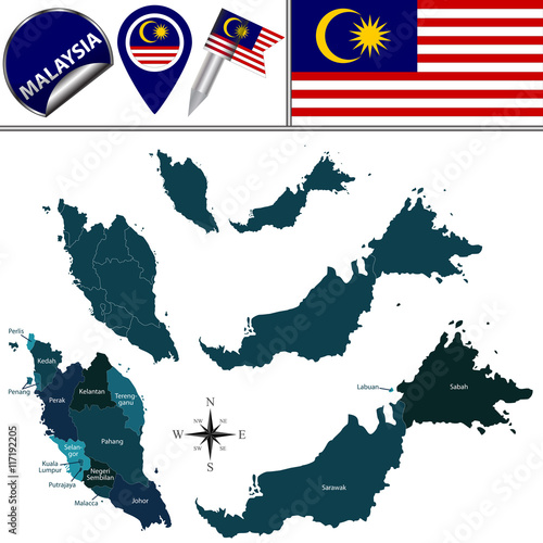Map of Malaysia with named governorates