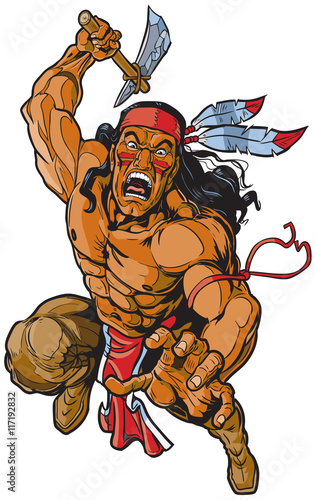 Native American Apache Warrior Attacking with Tomahawk