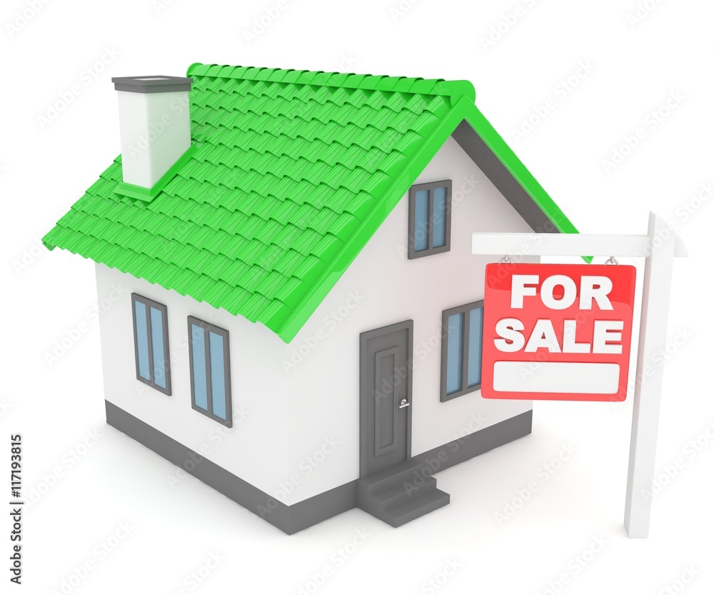 Miniature model of house real estate for sale on white background. 3D rendering. Miniature model of house real estate for sale on white background. 3D rendering.