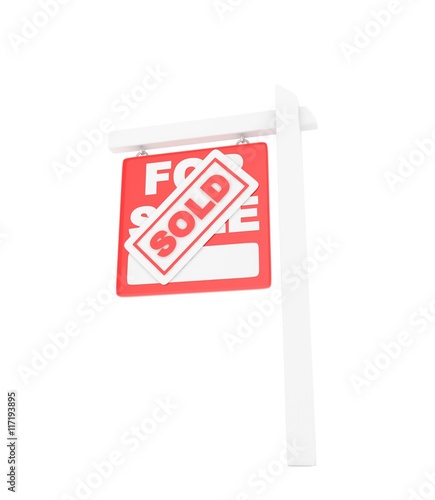 For sale sold red icon real estate on white background. 3D rendering.