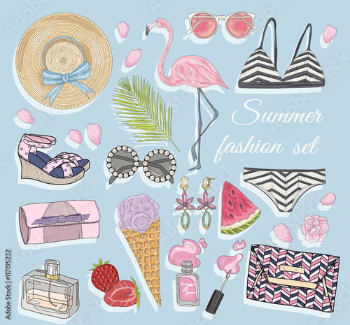 Summer fashion vector accessories set.