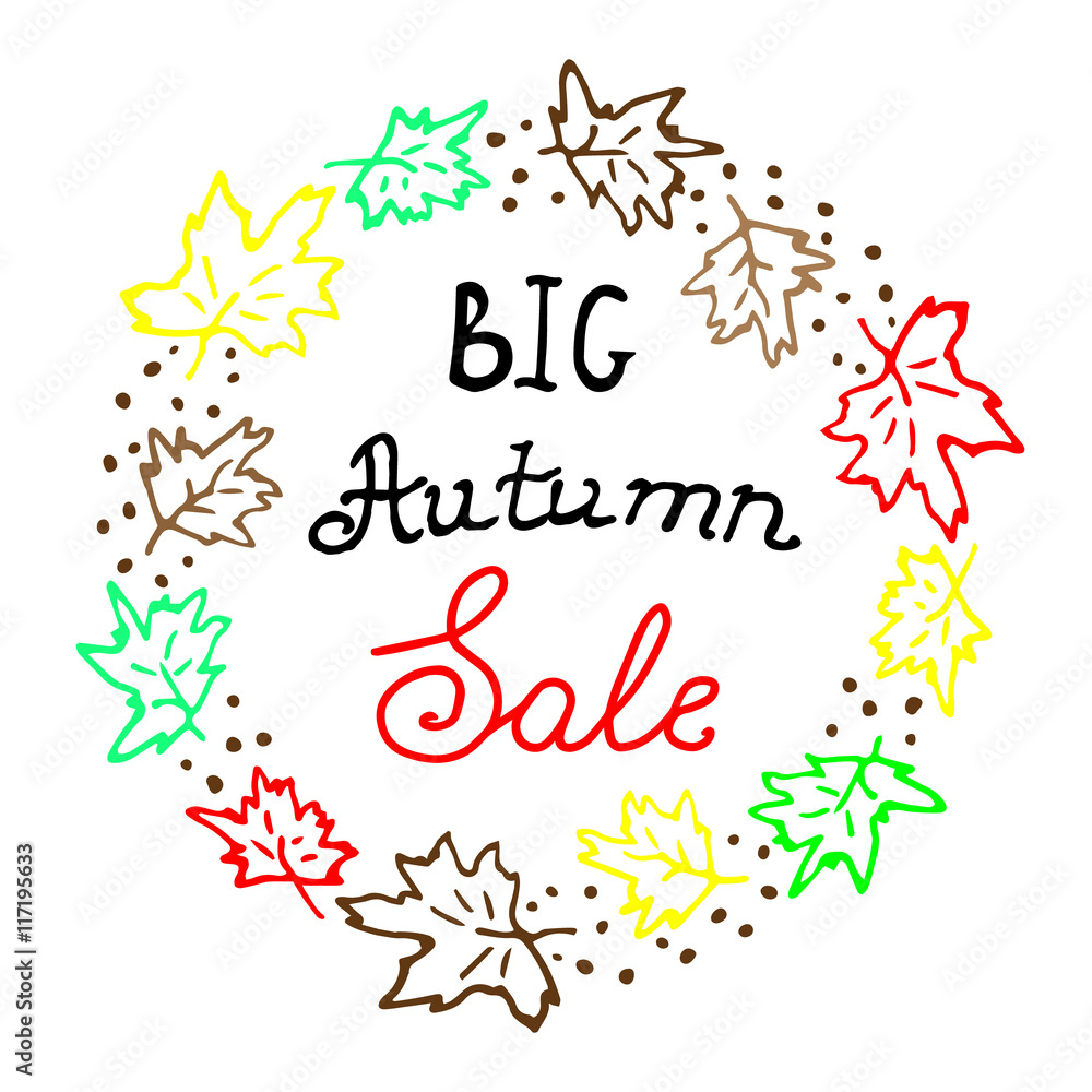 Big autumn sale lettering with hand drawn frame. Vector illustration