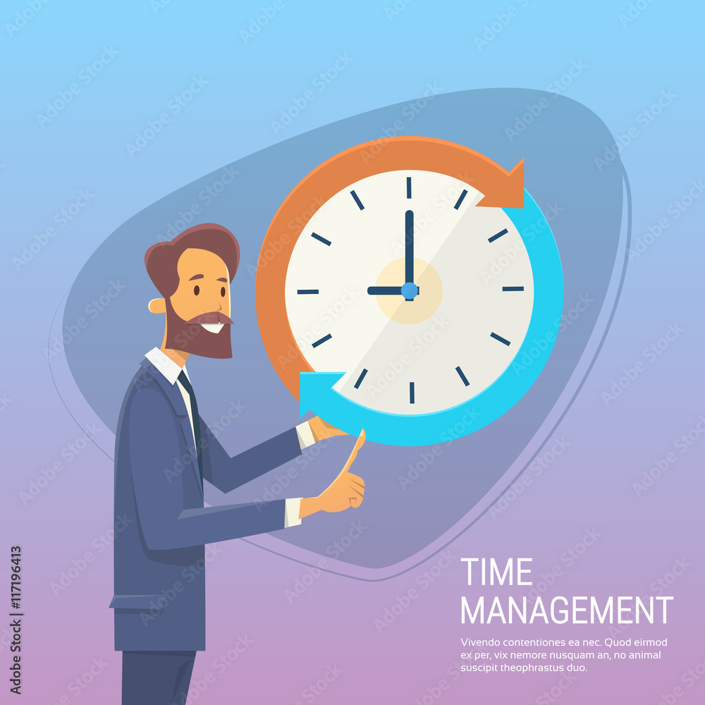 Business Man With Clock Time Management Concept