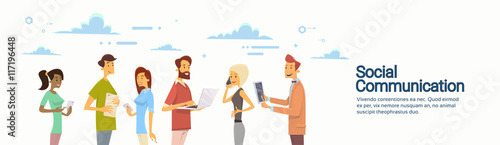 People Chat Digital Device Tablet Phone Laptop Social Network Communication