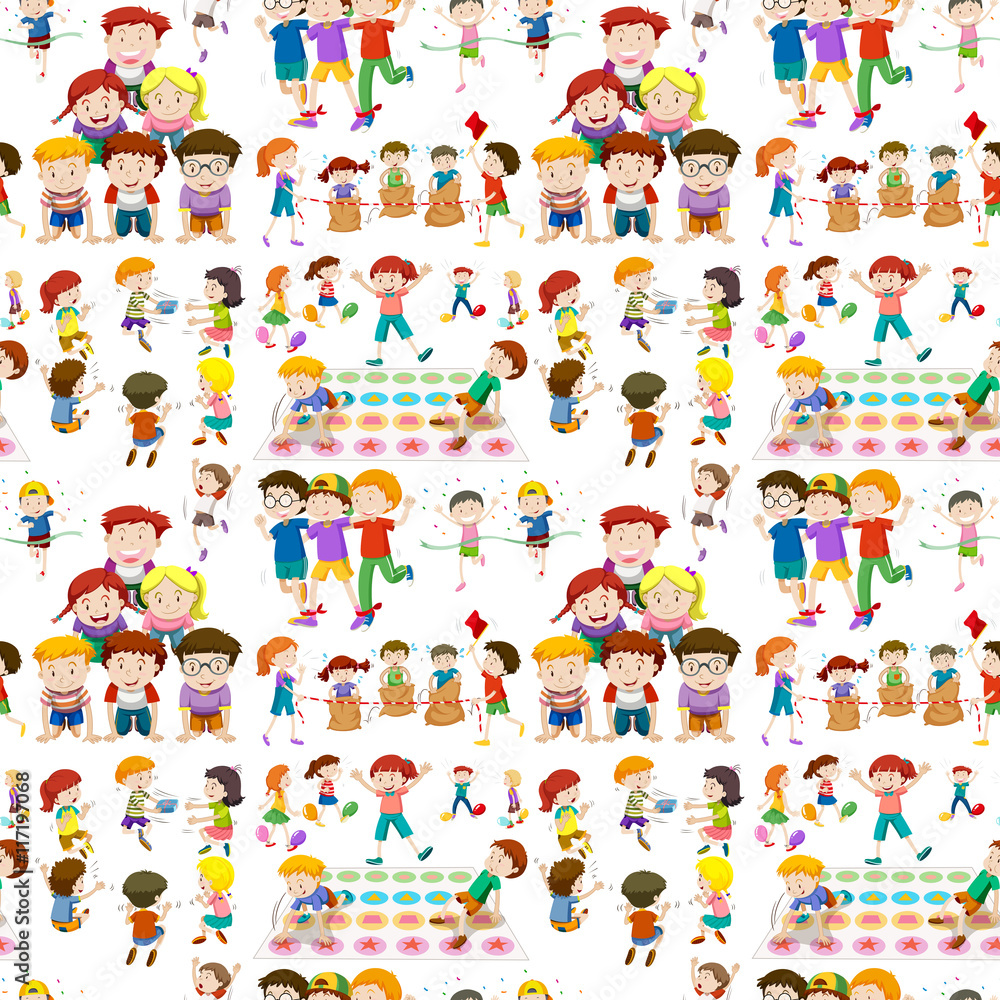 Seamless background with children playing games Seamless background with children playing games