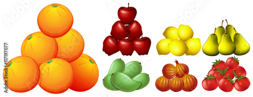 Piles of different kinds of fruits