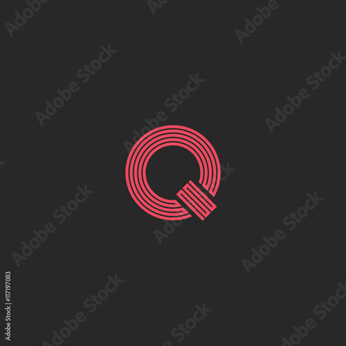 Letter Q monogram simple logo, thin line broken geometric shape, business or wedding card emblem mockup