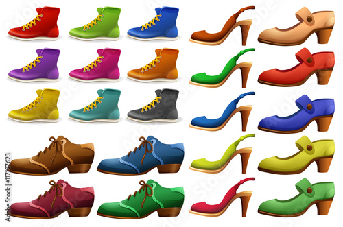 Different designs of shoes
