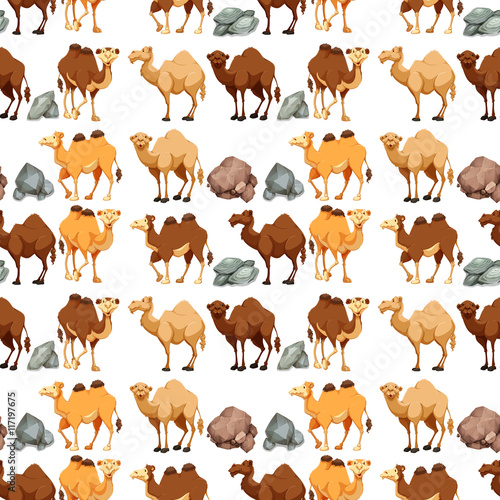Seamless background with camels and rocks