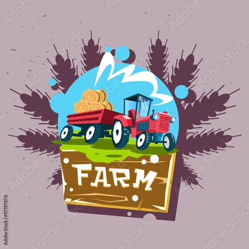 Tractor Carry Straw Bale Eco Fresh Farm Logo