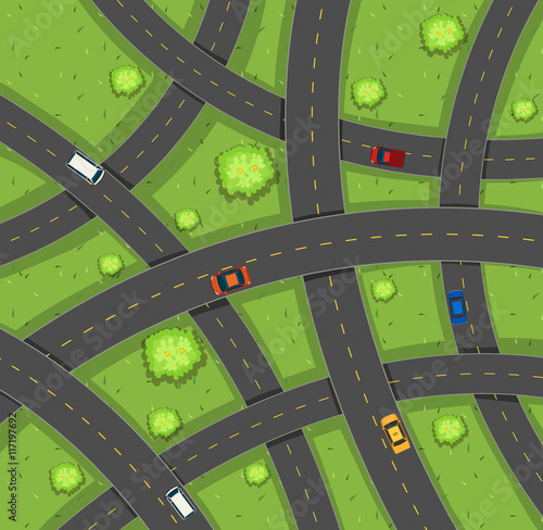 Aerial view of cars on roads