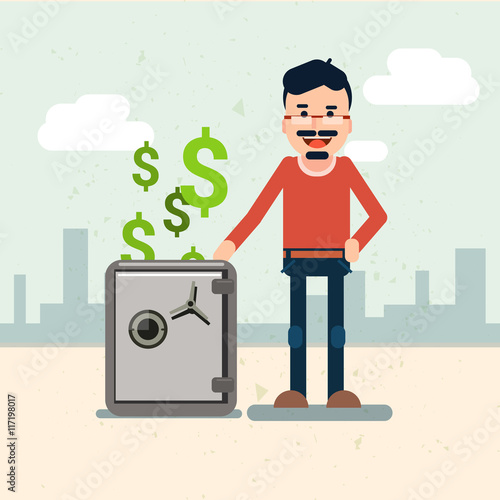 Business Man With Safe Money Security Concept
