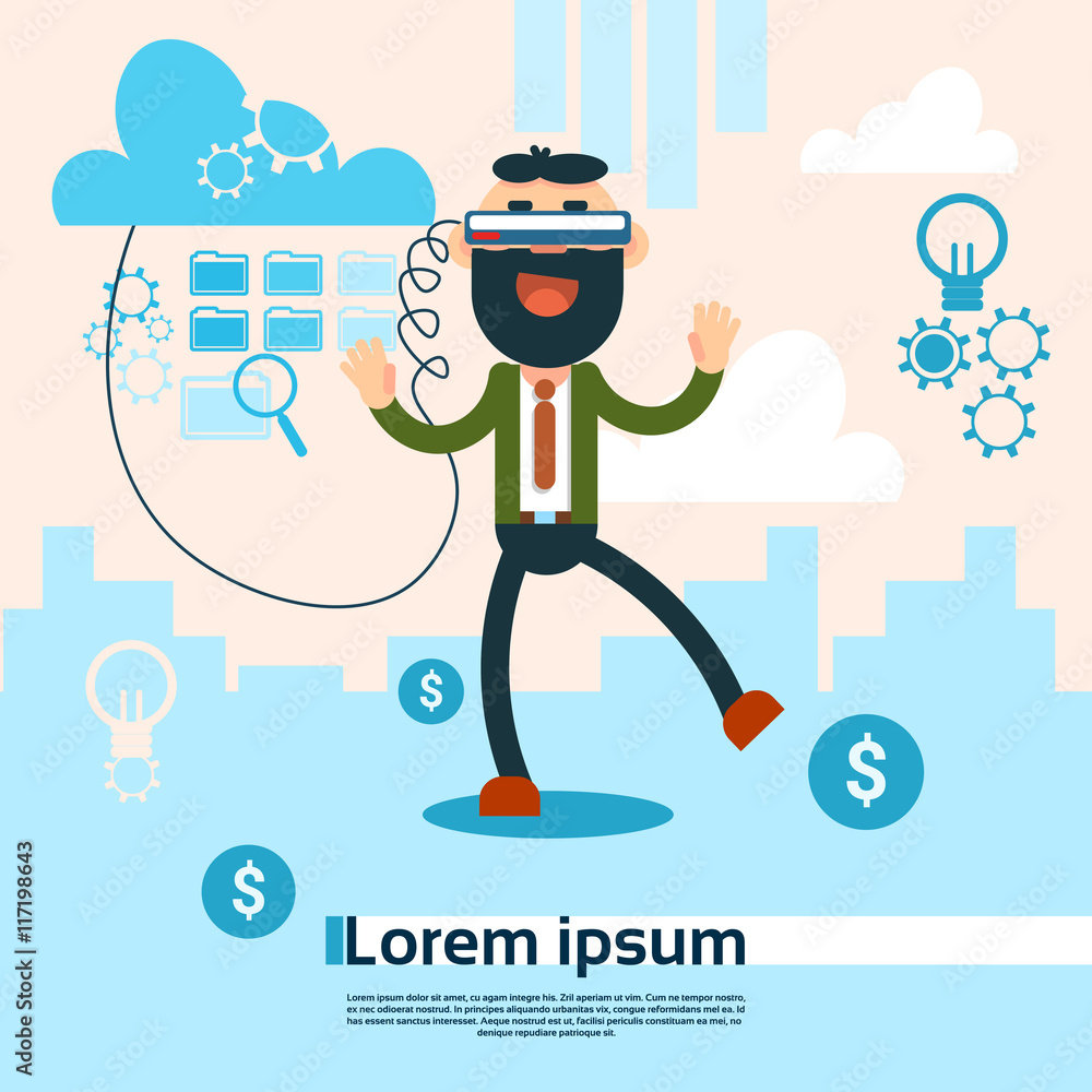 Businessman Wear Virtual Reality Digital Glasses Businessman Wear Virtual Reality Digital Glasses