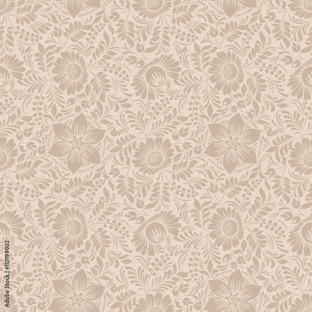 Seamless background in folk style beige. Seamless background in folk style beige.