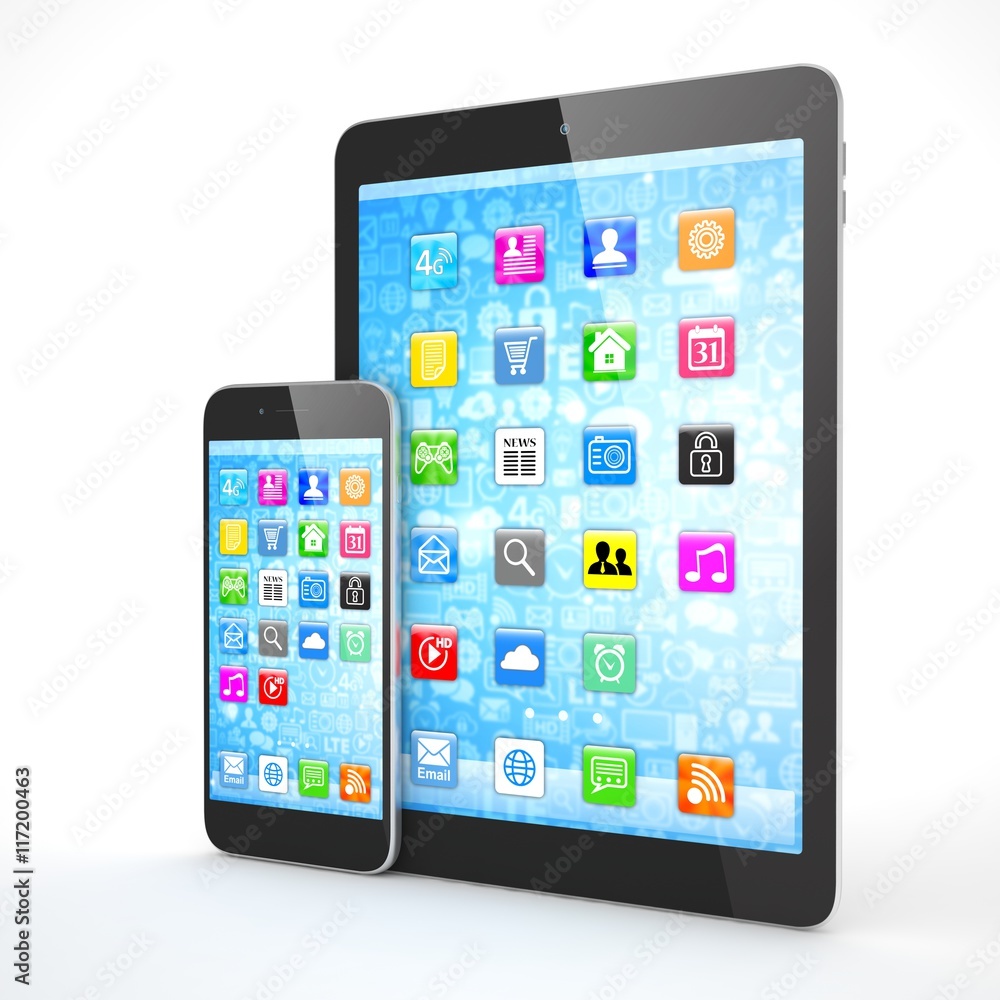 Tablet and smartphone on a white. 3d rendering. Tablet and smartphone on a white. 3d rendering.